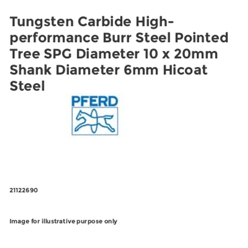 Tungsten Carbide High-performance Burr Steel Pointed Tree SPG Diameter 10 x 20mm Shank Diameter 6mm Hicoat Steel