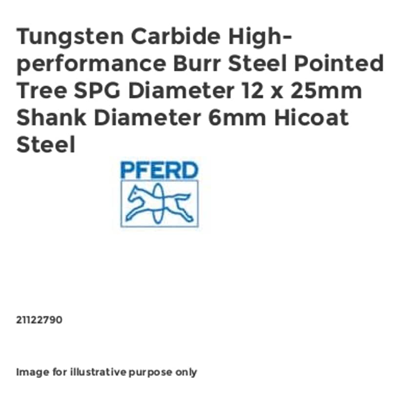 Tungsten Carbide High-performance Burr Steel Pointed Tree SPG Diameter 12 x 25mm Shank Diameter 6mm Hicoat Steel