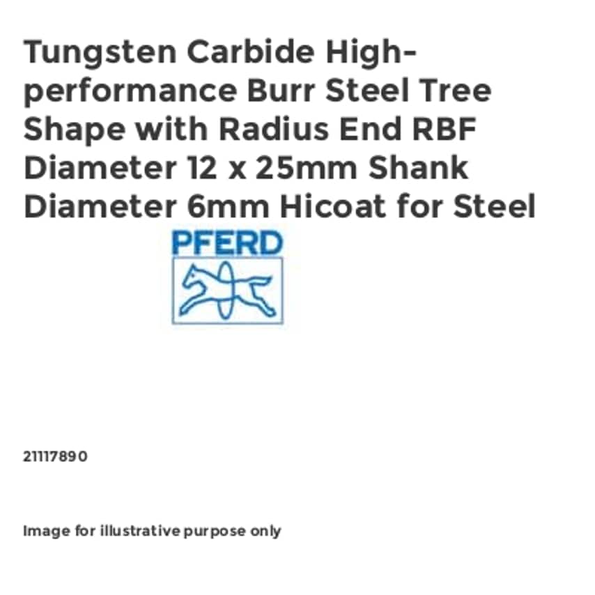 Tungsten Carbide High-performance Burr Steel Tree Shape with Radius End RBF Diameter 12 x 25mm Shank Diameter 6mm Hicoat for Steel