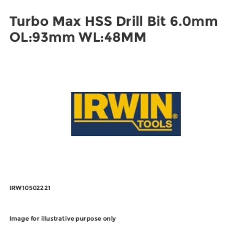 Turbo Max HSS Drill Bit 6.0mm OL:93mm WL:48MM
