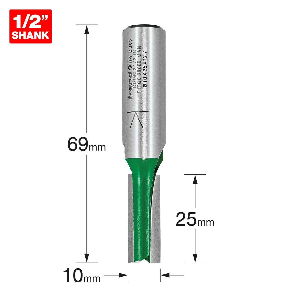 Two Flute Cutter 10mm Diameter - C016CX1/2TC