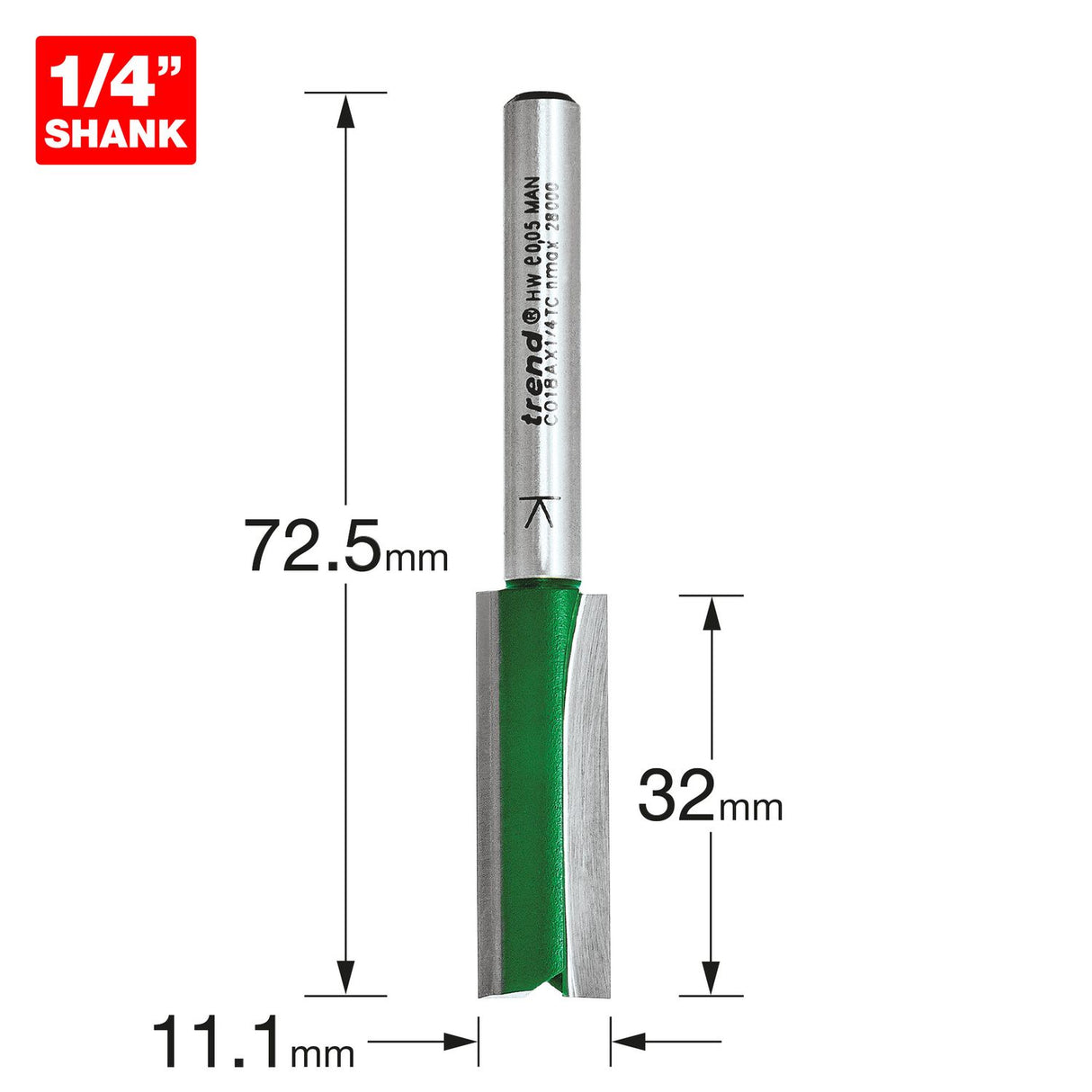 Two Flute Cutter 11.1mm Diameter - C018AX1/4TC