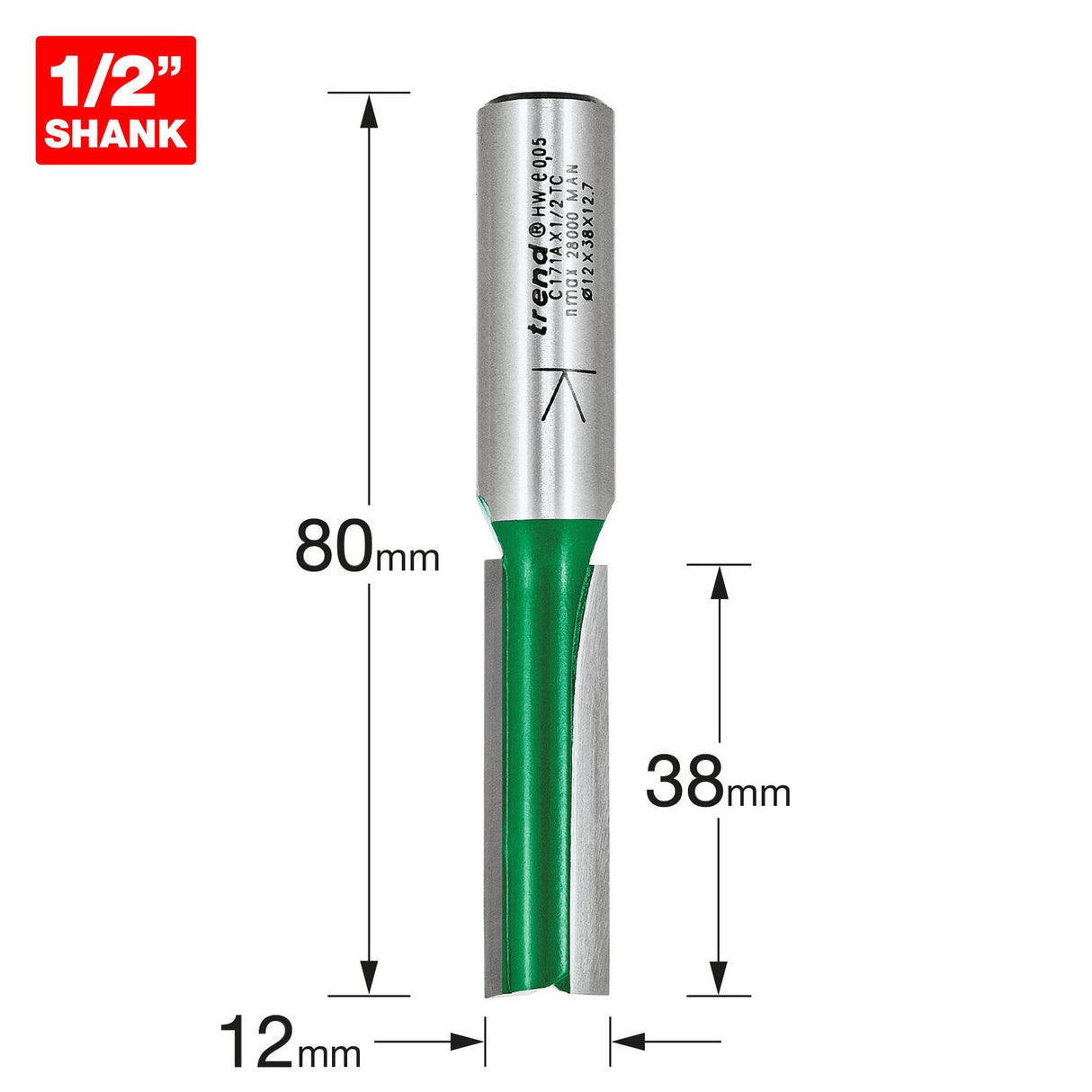 Two Flute Cutter 12mm Diameter - C171AX1/2TC