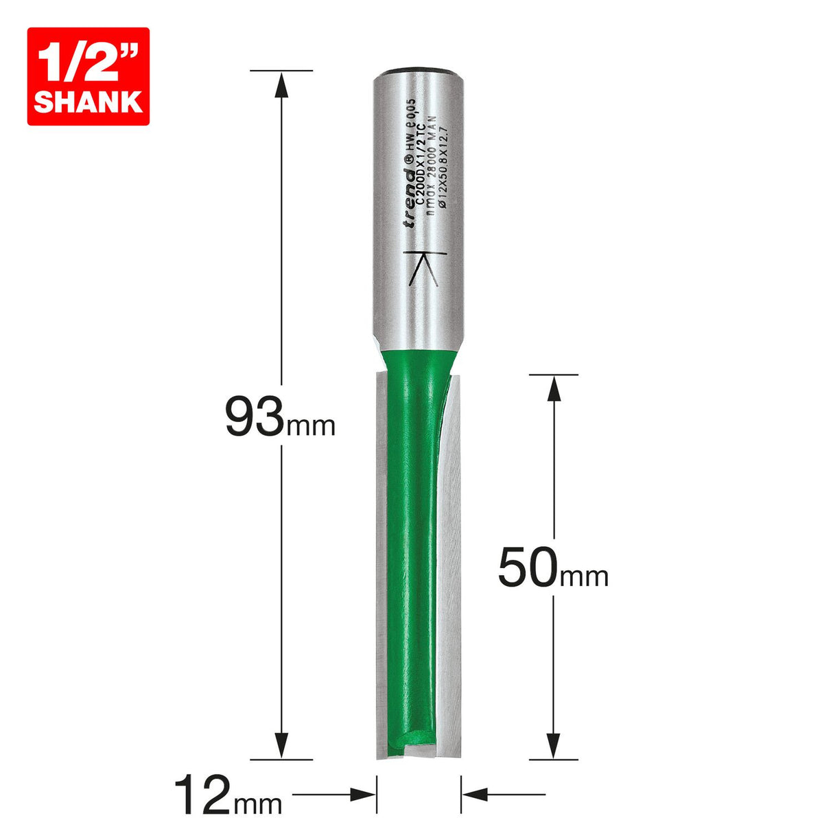Two Flute Cutter 12mm Diameter - C200DX1/2TC
