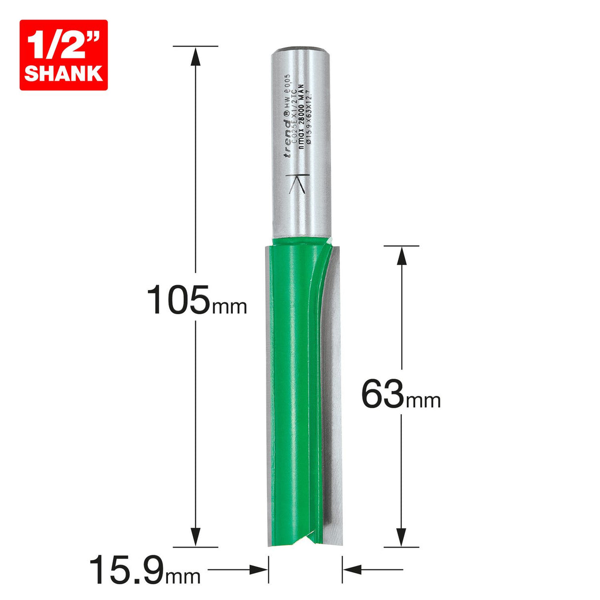 Two Flute Cutter 15.9mm Diameter - C025EX1/2TC