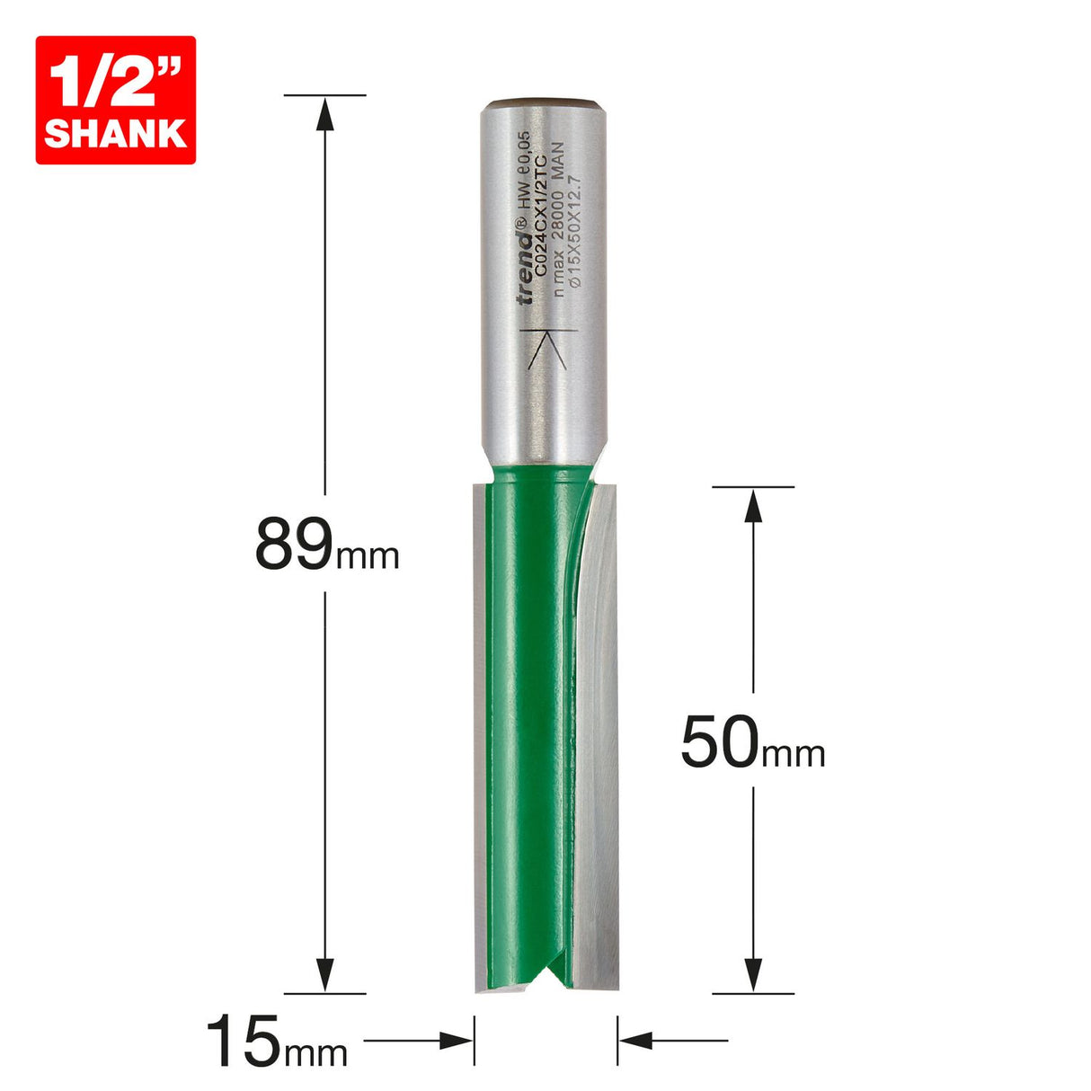 Two Flute Cutter 15mm Diameter - C024CX1/2TC