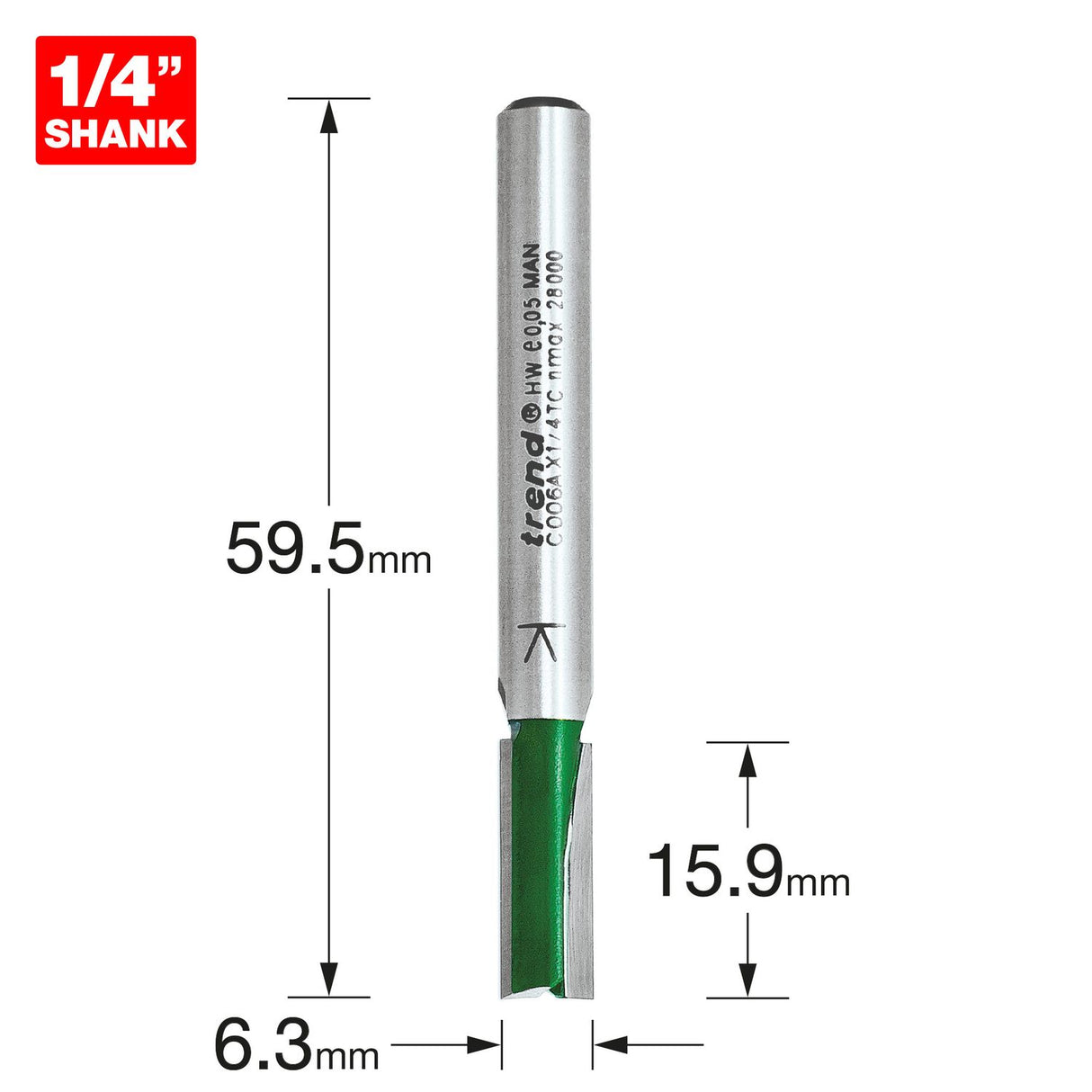 Two Flute Cutter 6.3mm Diameter - C006AX1/4TC