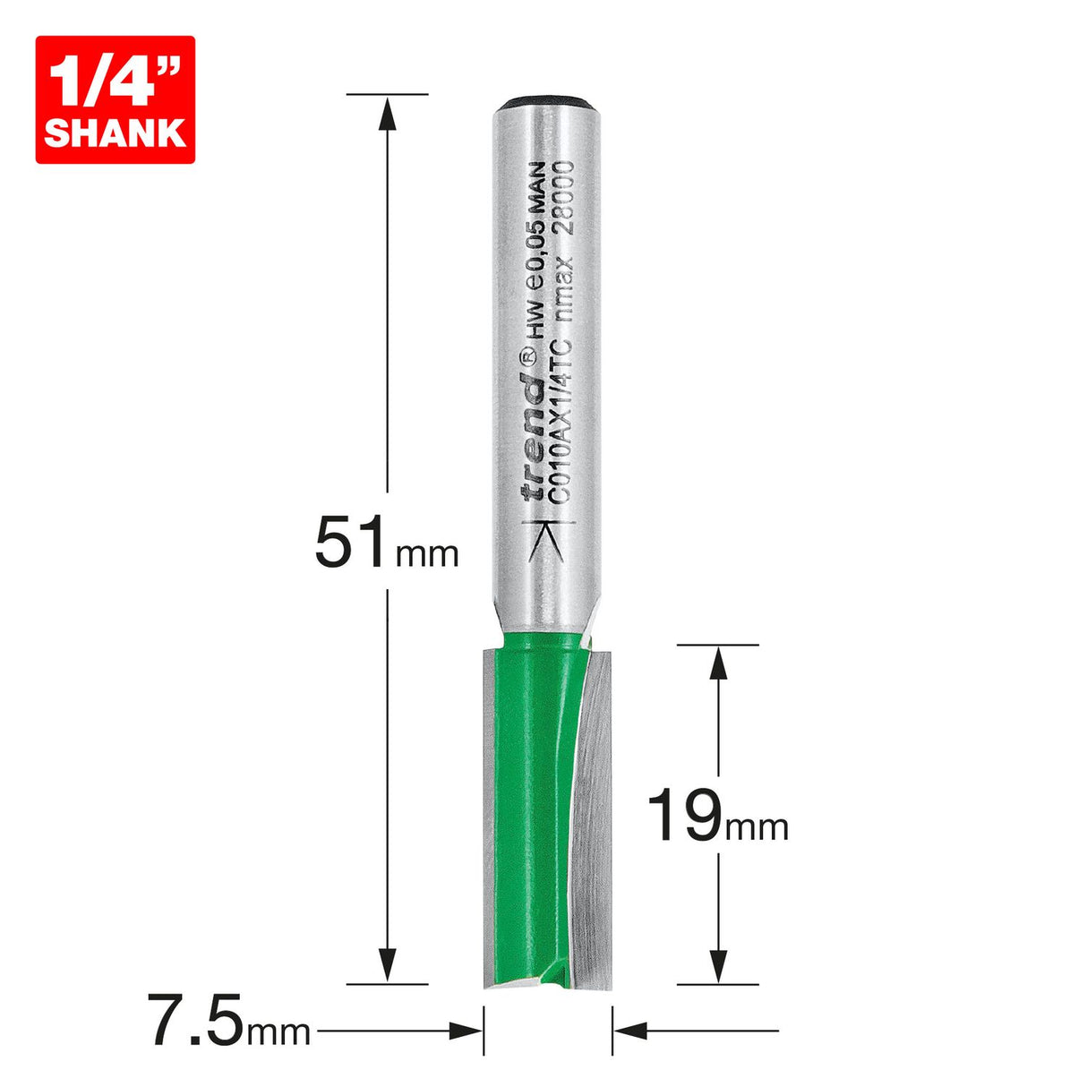 Two Flute Cutter 7.5mm Diameter - C010AX1/4TC