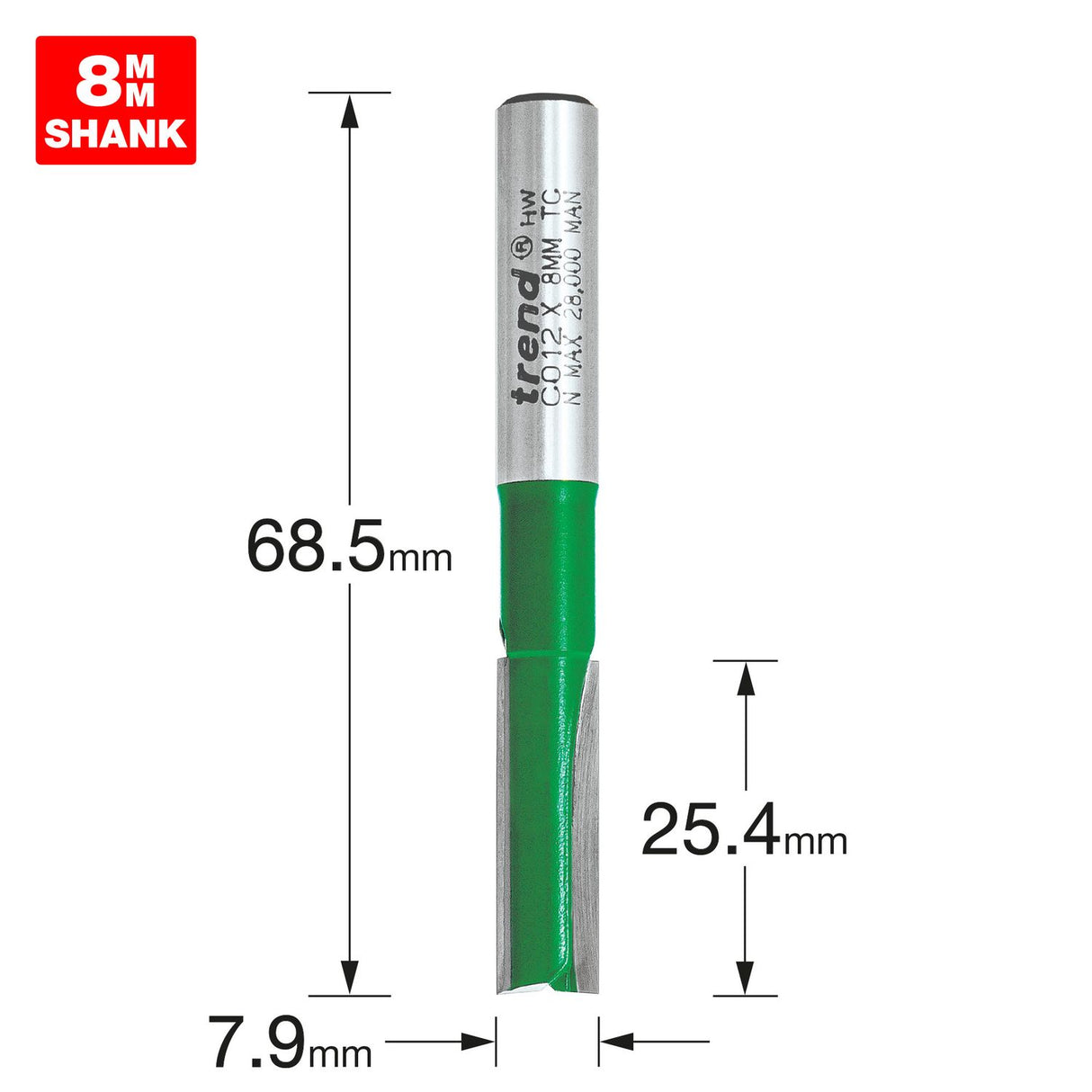 Two Flute Cutter 7.9mm Diameter - C012X8MMTC