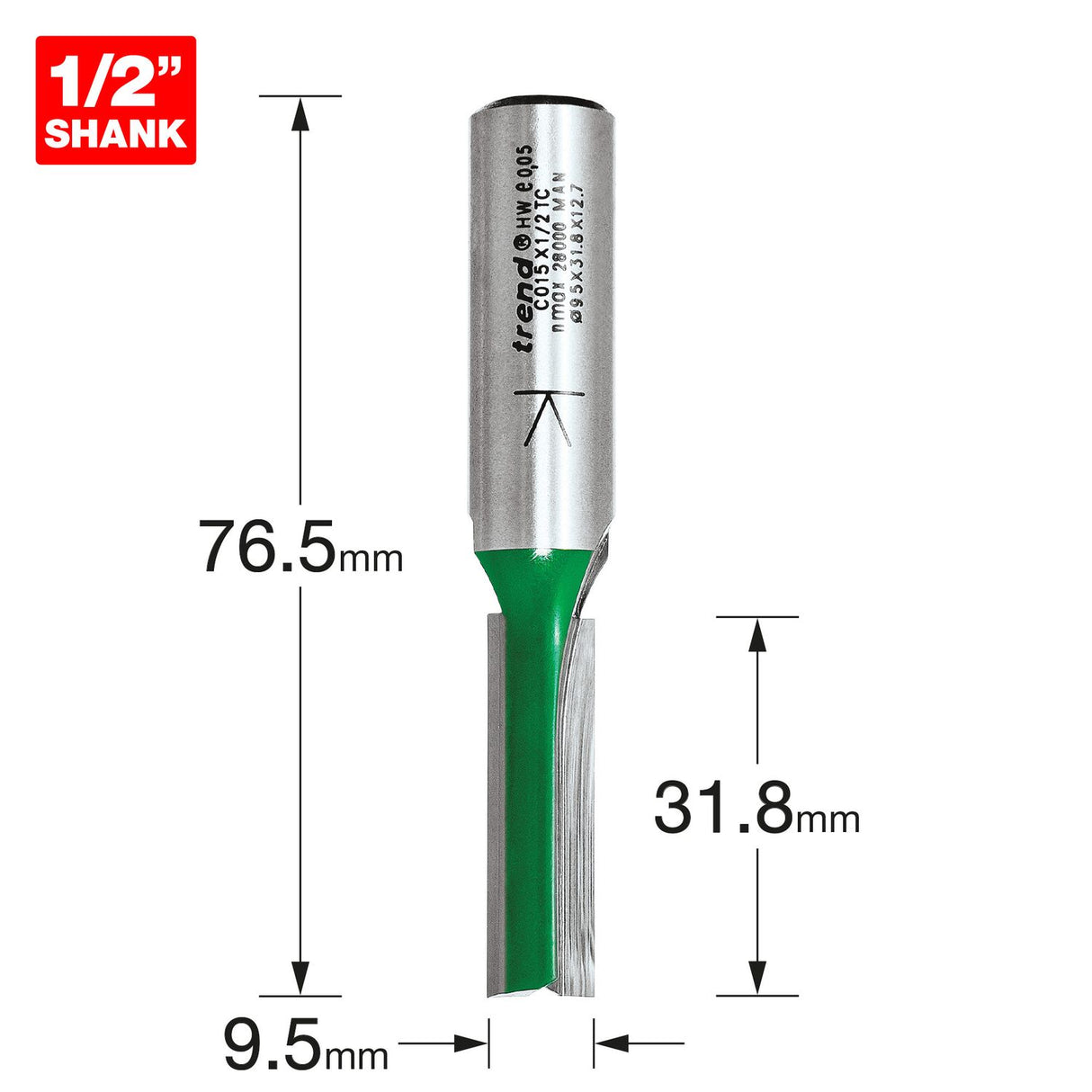 Two Flute Cutter 9.5mm Diameter - C015X1/2TC