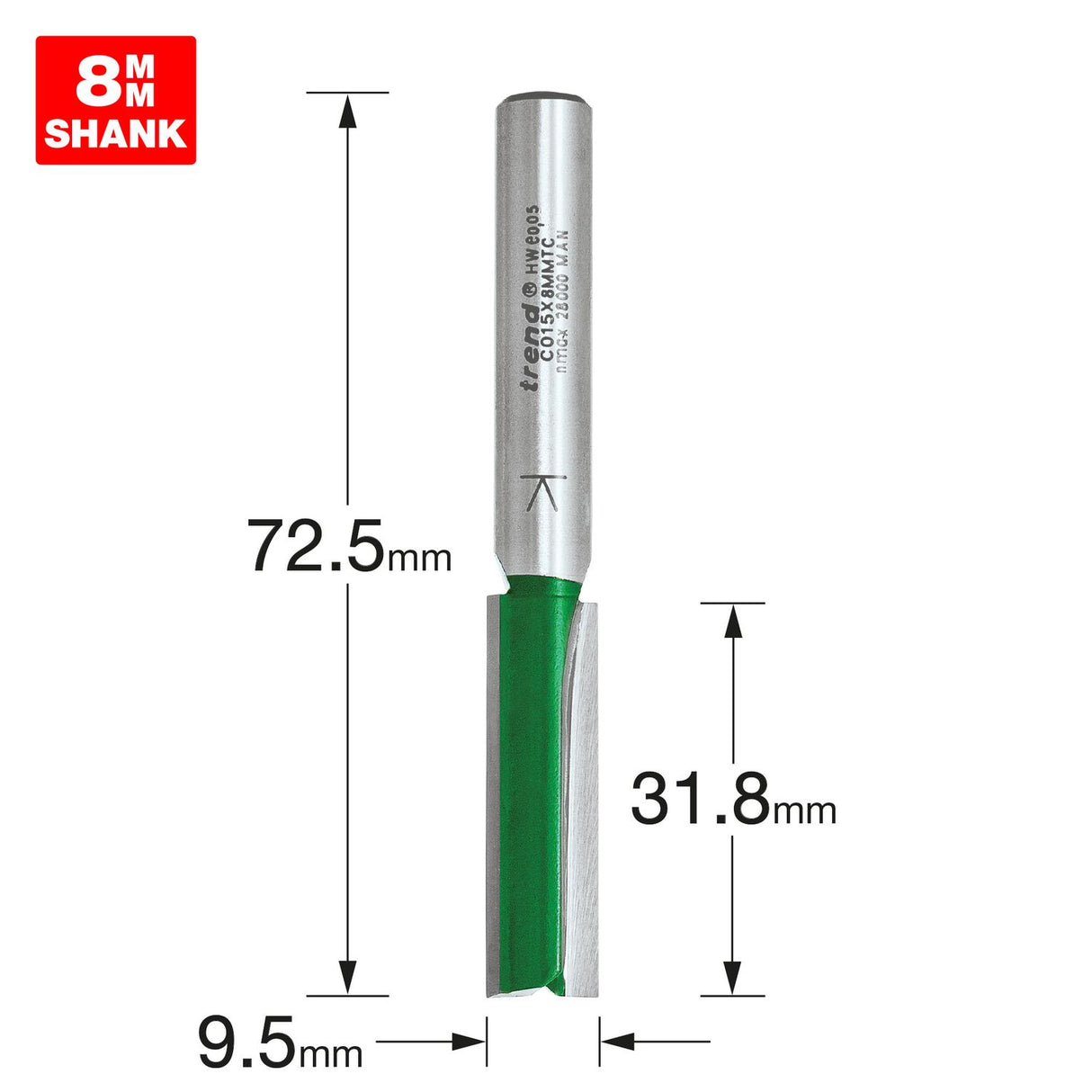 Two Flute Cutter 9.5mm Diameter - C015X8MMTC