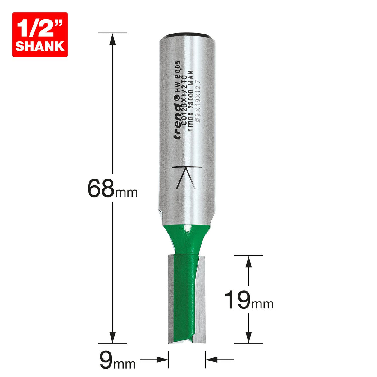 Two Flute Cutter 9mm Diameter - C012BX1/2TC
