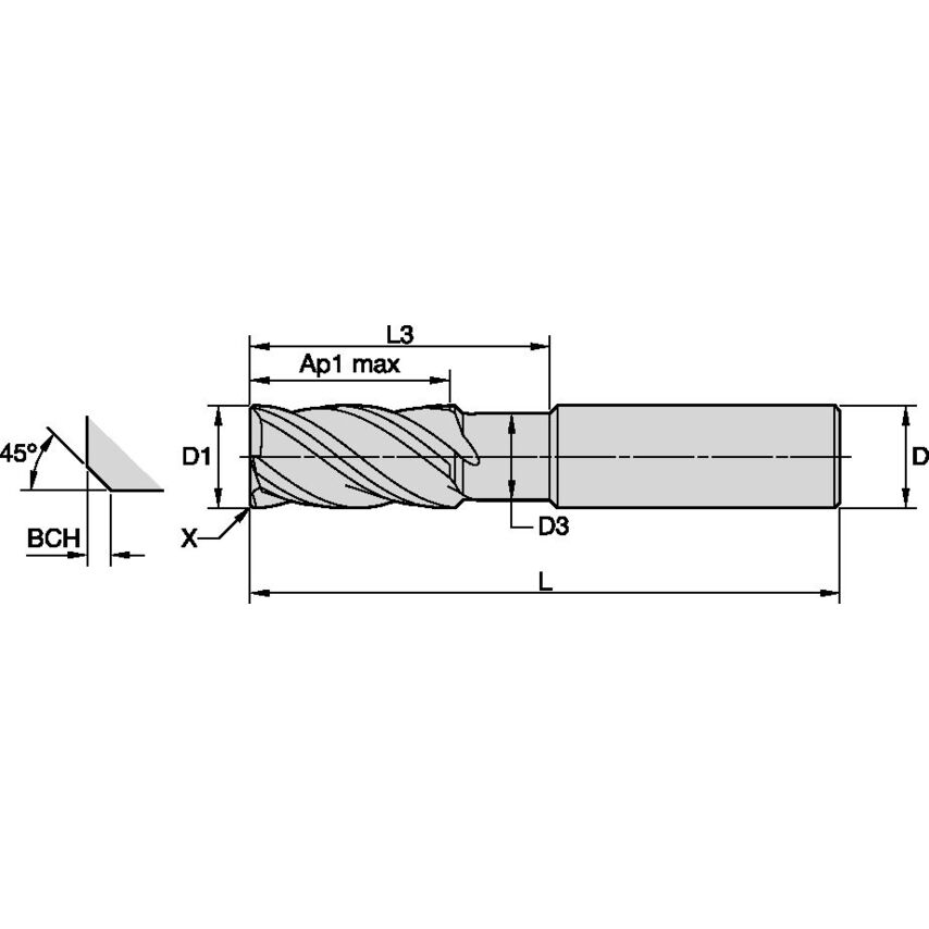UADE0800A4BV Harvi I End Mill Necked D=8 Z=4