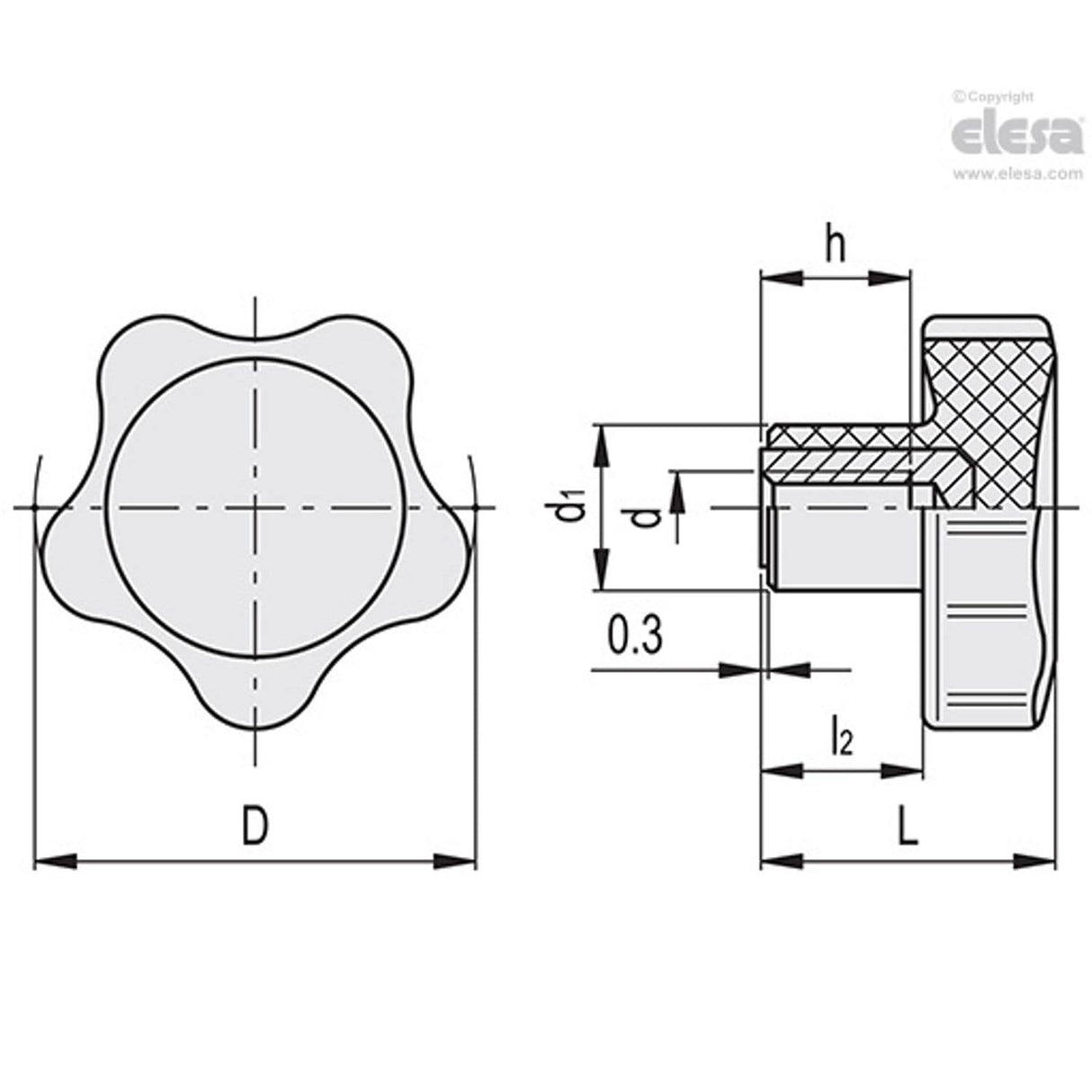 VC692-CLEAN Lobe knobs Technopolymer easy cleaning VC.692/32-SST-M6-CLEAN