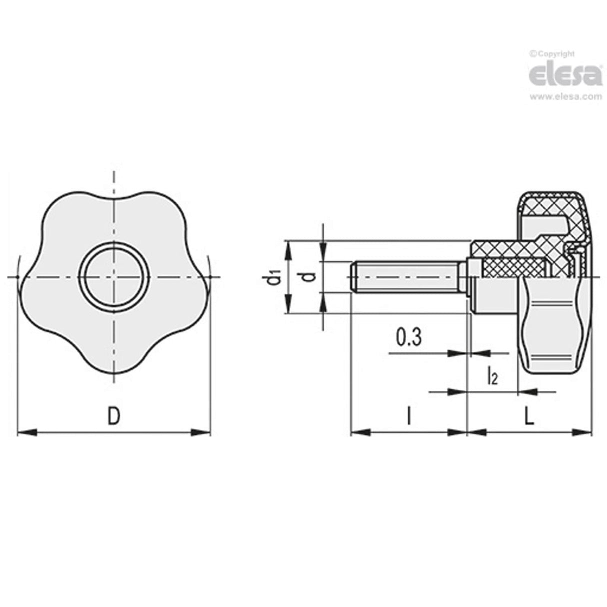 VCTSOFT Lobe knobs Soft-touch technopolymer Zinc-plated steel threaded stud VCT.43 p-M8x20-SOFT-C9