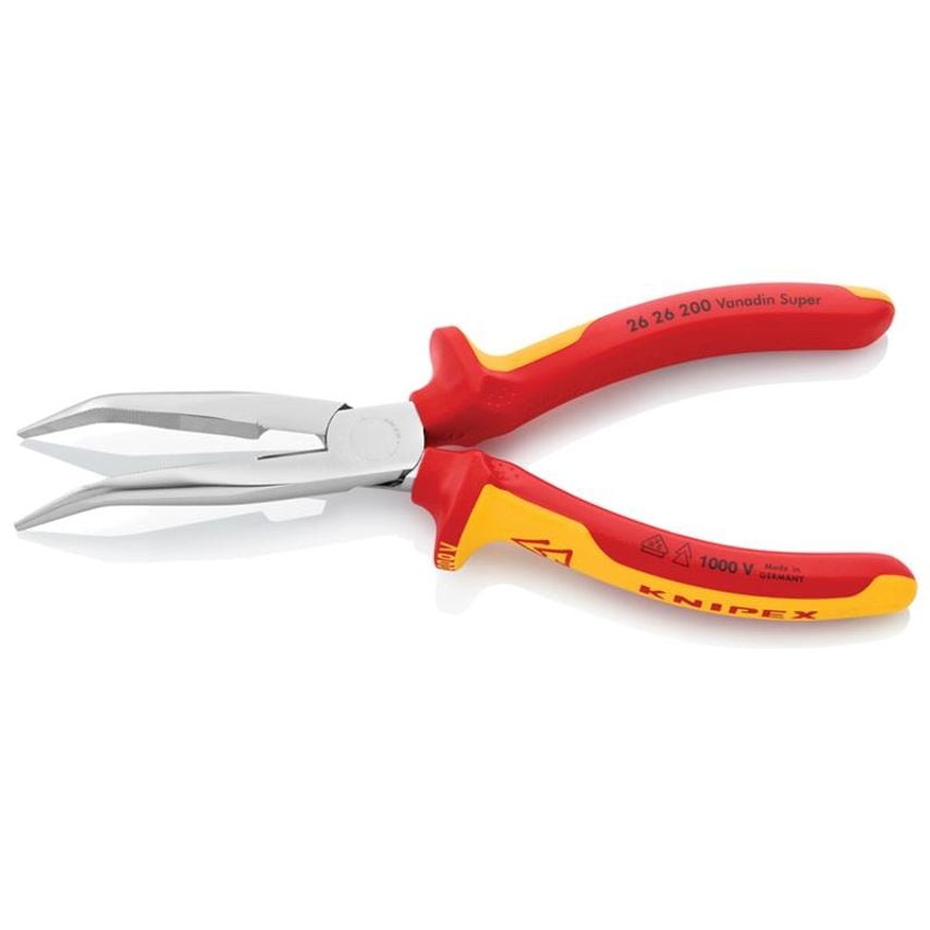 VDE Long Bent Snipe Nose Side Cutting Pliers 200mm KPX2626200