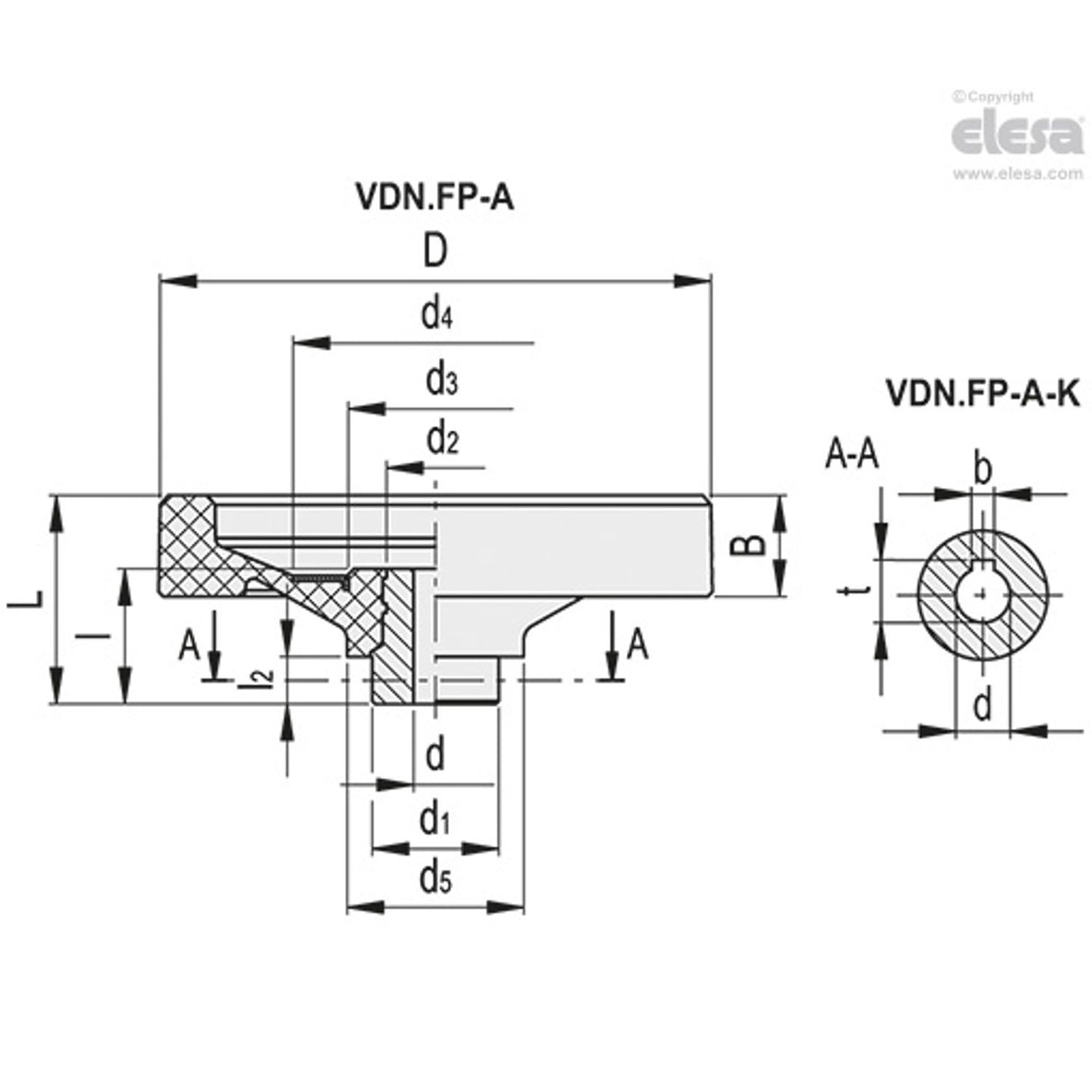 VDNFP Solid handwheels Duroplast steel hub Without handle drilled hub VDN.250 FP-A22-K
