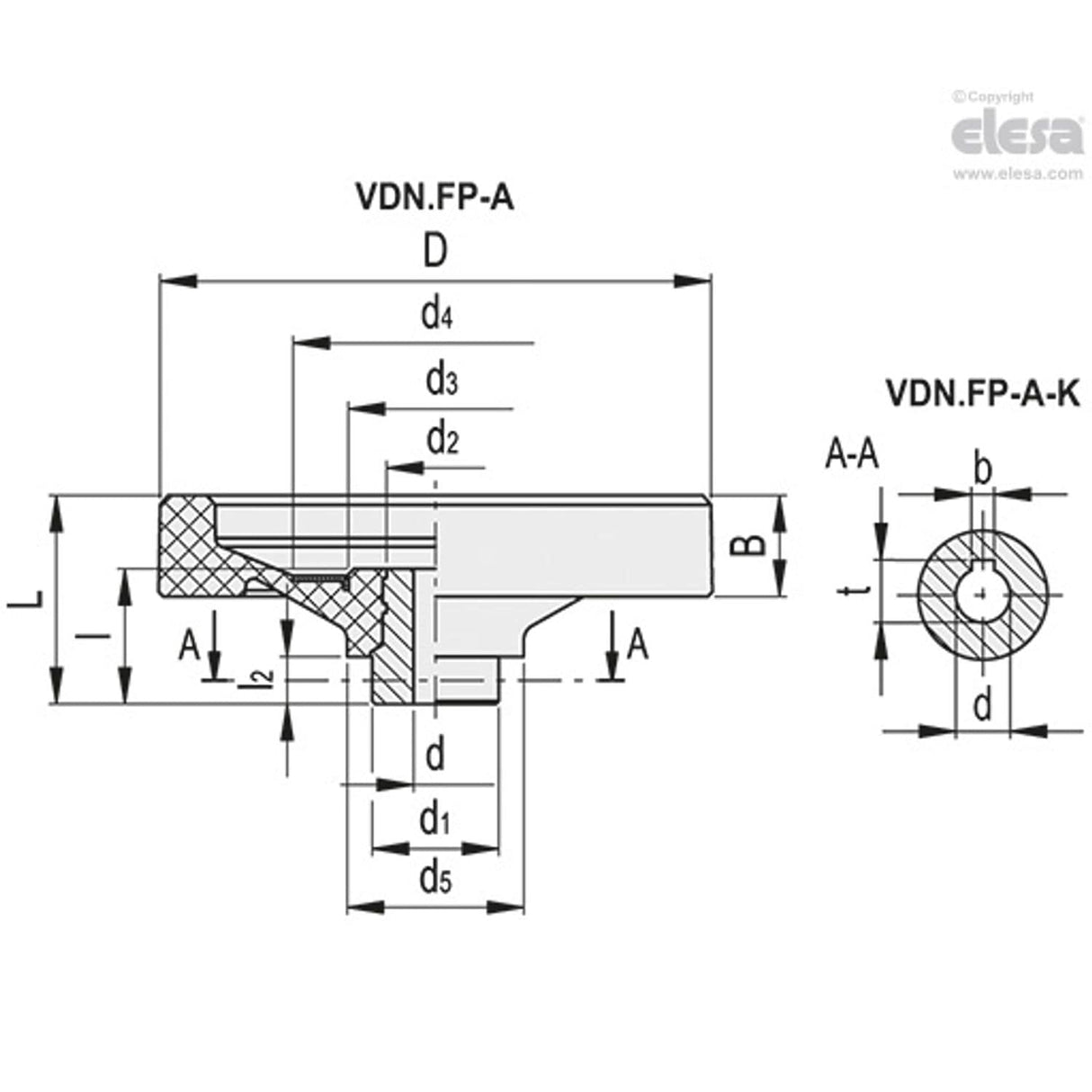 VDNFP Solid handwheels Duroplast steel hub Without handle drilled hub VDN.50 FP-A10-K