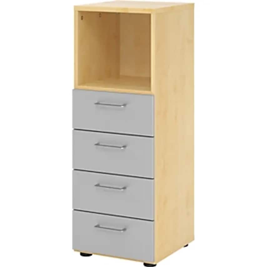 VERA-ZWO - Combination Shelf/Drawer Unit, HxWxD 1100 X 400 X 420mm, Maple/Silver