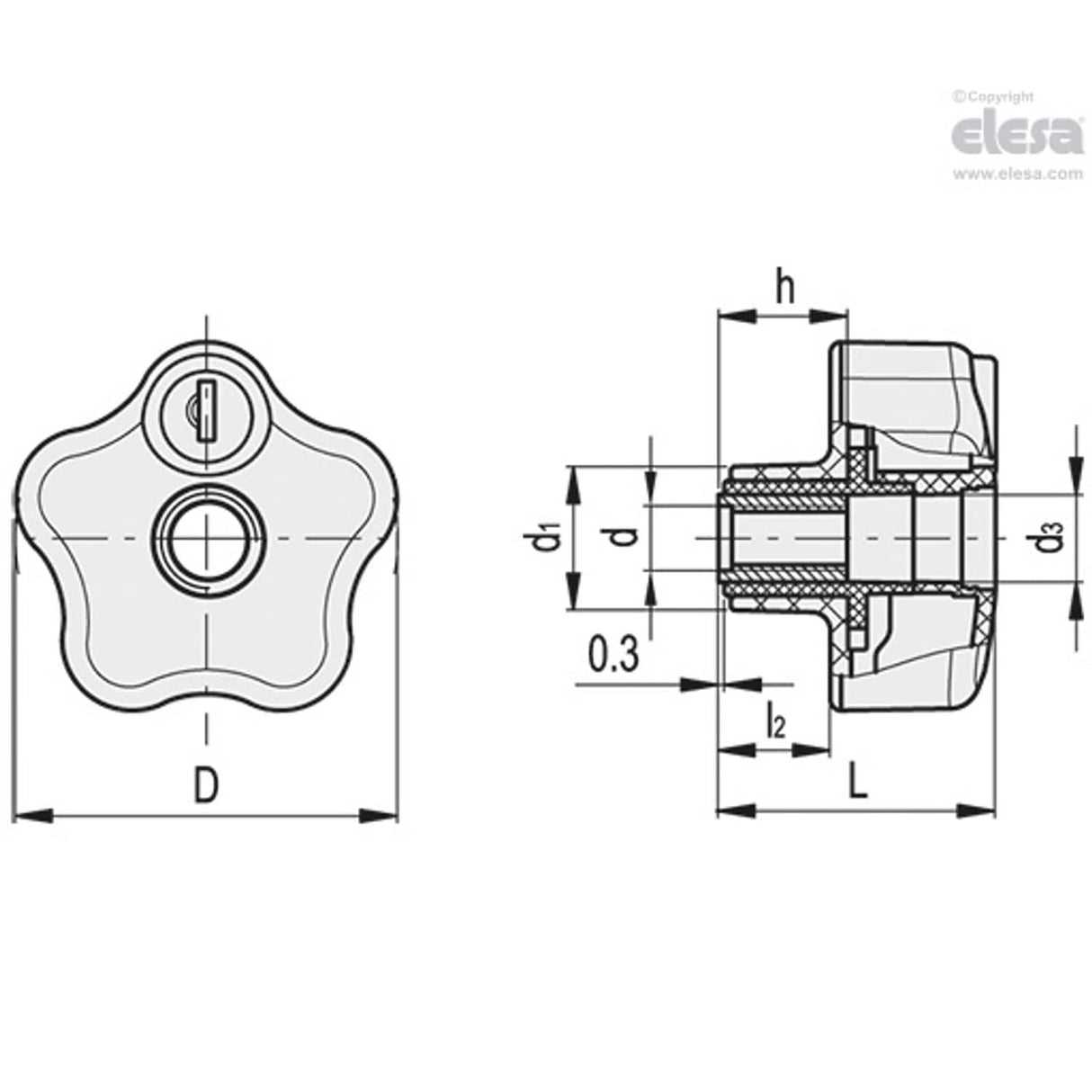 VLSK Safety lobe knobs Technopolymer with lock Boss threaded hole without cap VLSK.63 FP-M10-F