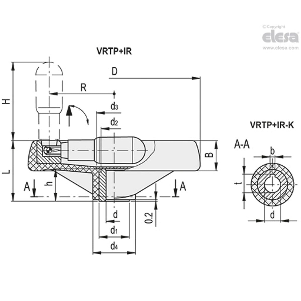 VRTP Spoked handwheels Technopolymer Fold-away handle VRTP.200+IR-A16-K