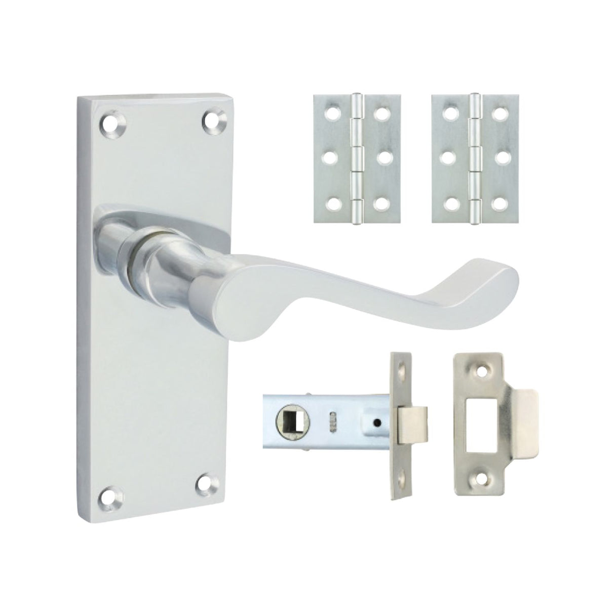 Victorian Scroll Latch Door Pack Satin Chrome - 200723
