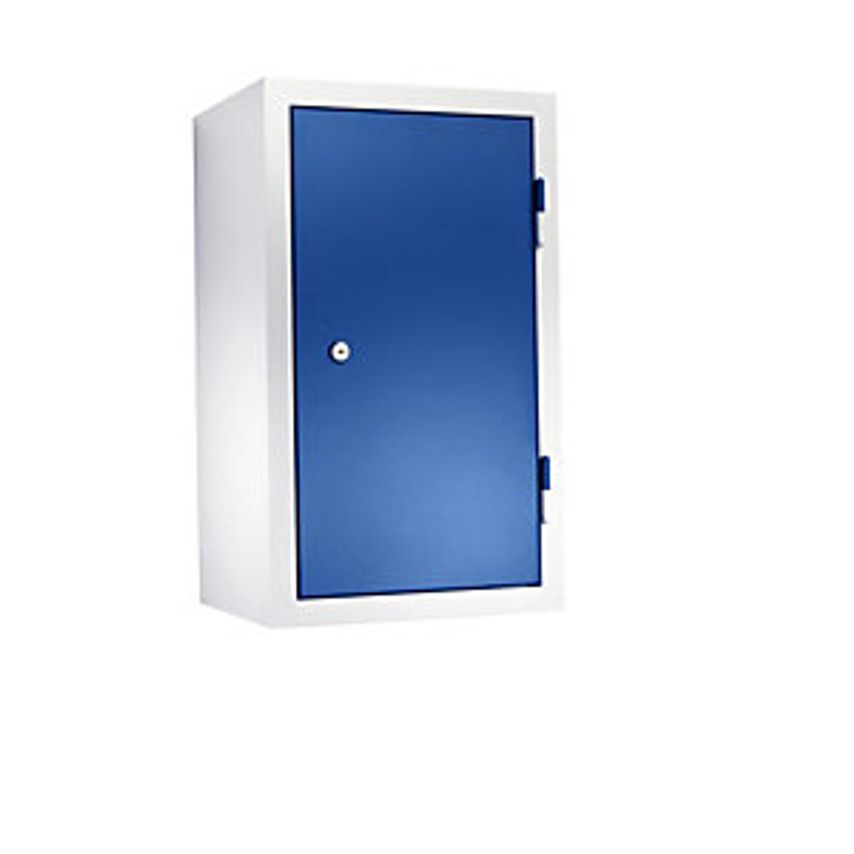 Wall Mounted Cupboard For The Workshop - HxWxD 600 X 350 X 320mm - Solid Panel Doors, Gentian Blue RAL 5010