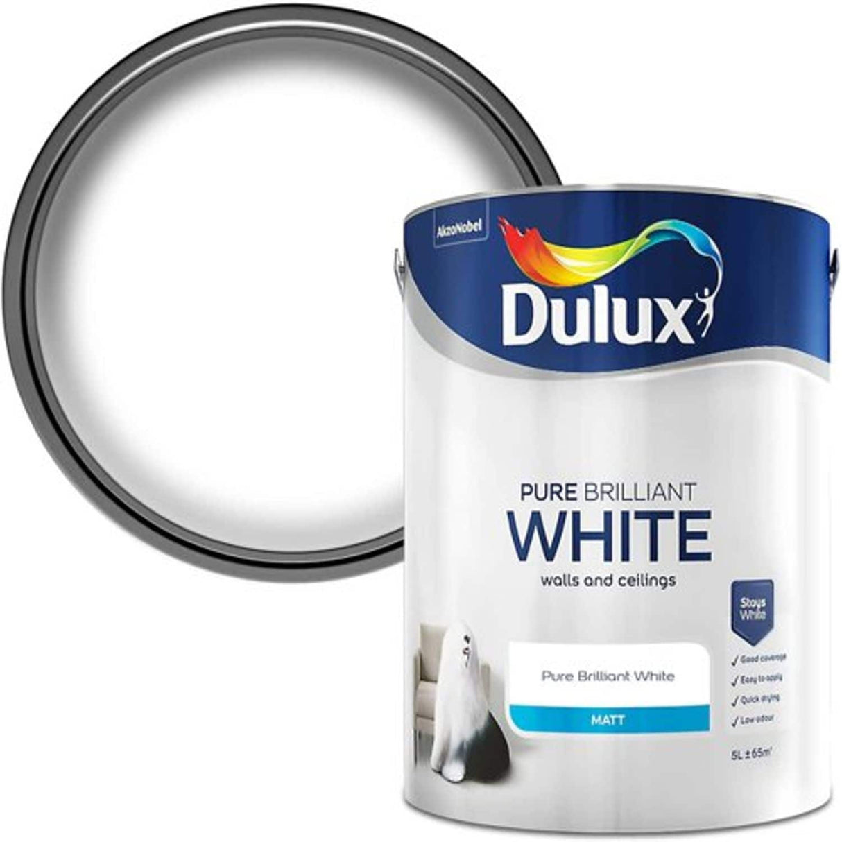 Walls & Ceilings Matt Emulsion Paint - Pure Brilliant White - 5L