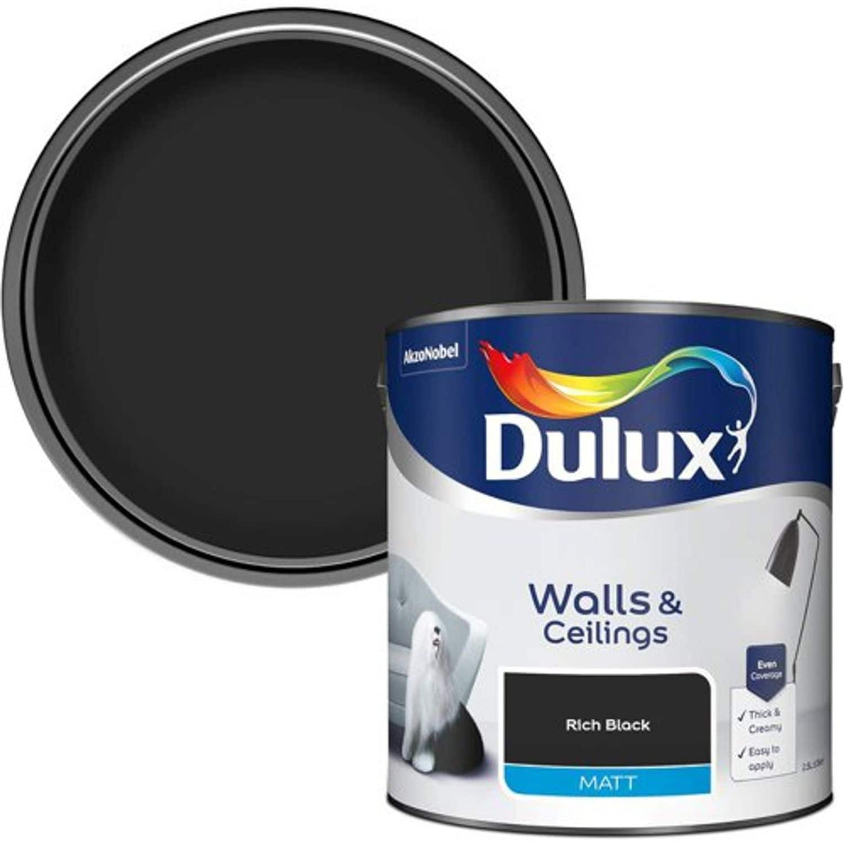 Walls & Ceilings Matt Emulsion Paint - Rich Black - 2.5L