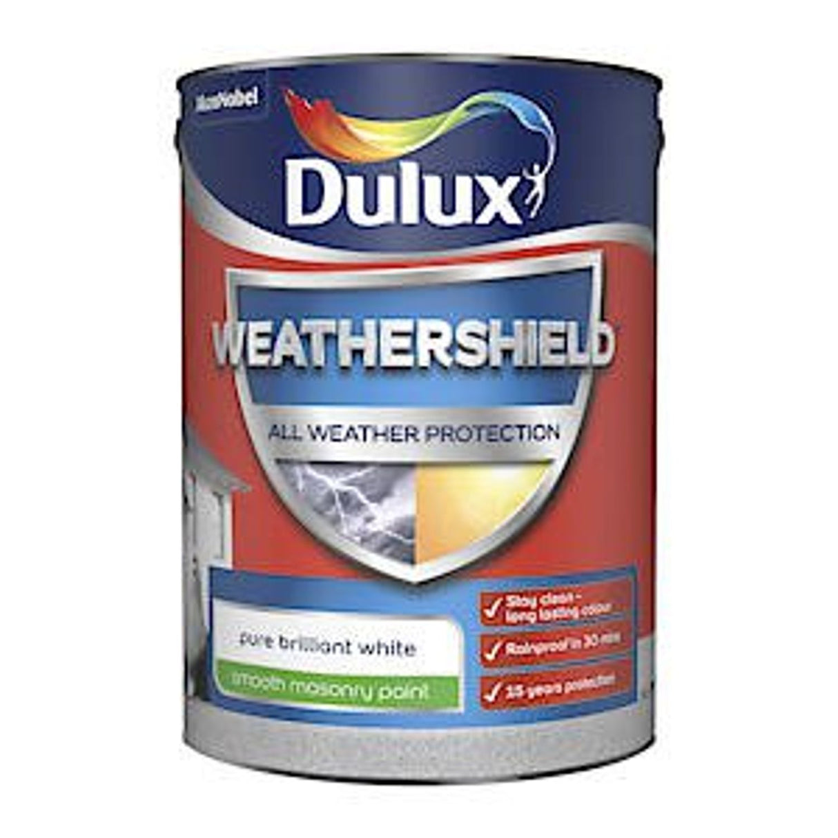 Weathershield Pure Brilliant White Smooth Matt Masonry Paint, 5L