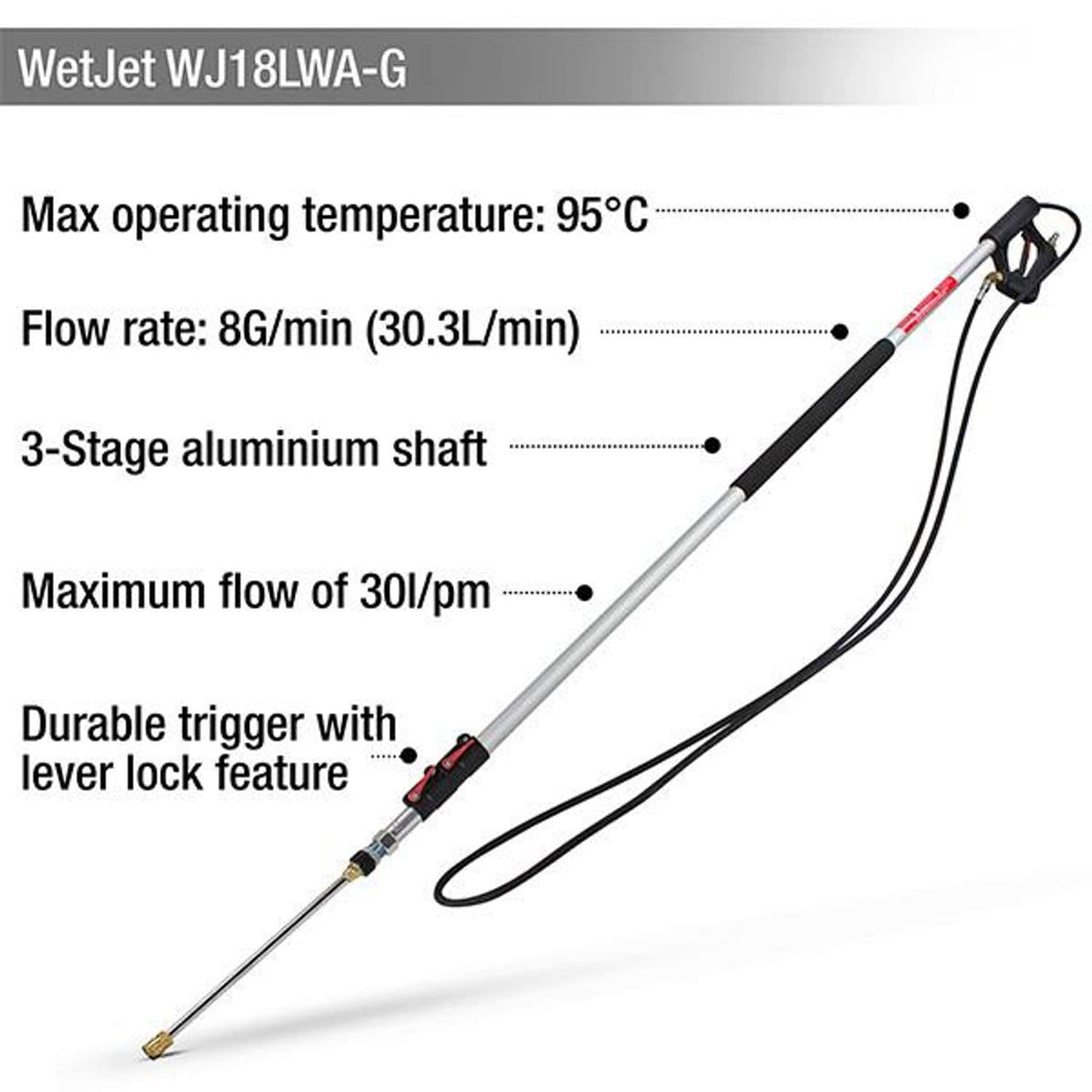 Wet Jet 18 Feet Aluminium High Pressure Telescopic Lance WJ18LWA-G