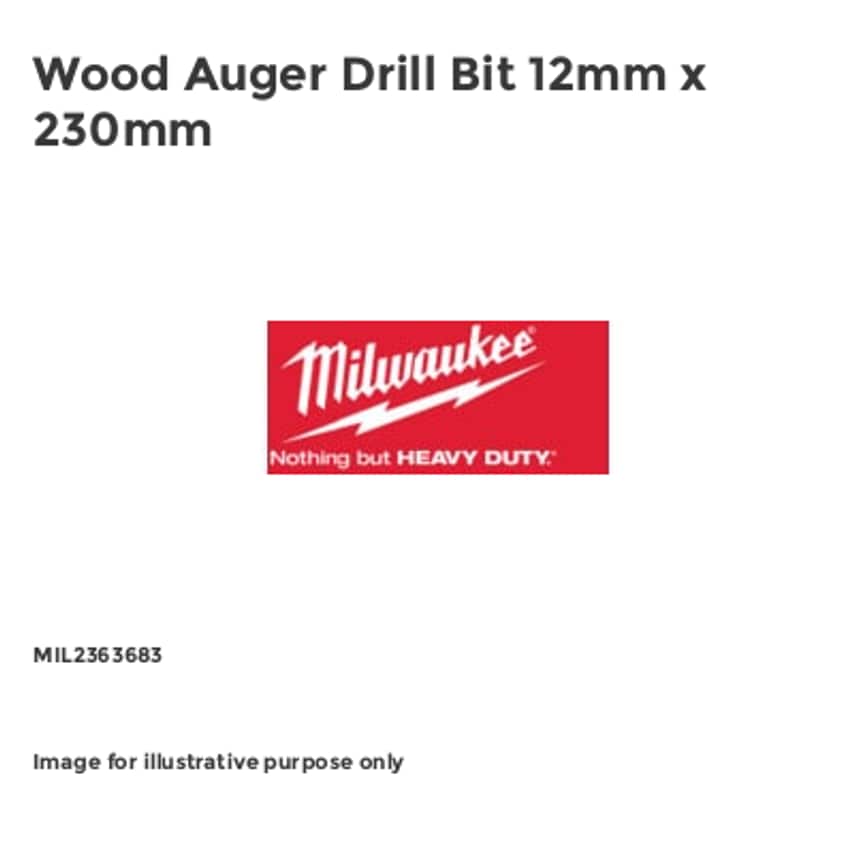 Wood Auger Drill Bit 12mm x 230mm MIL2363683