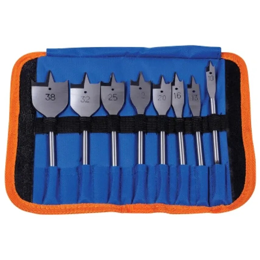 Wood Bit Set Flat 8 Sizes 10-38mm