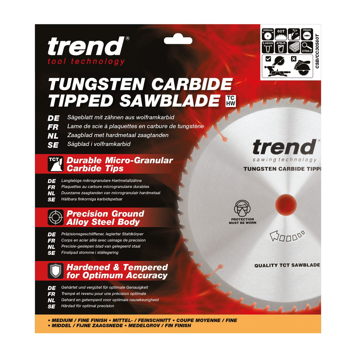 Wood Cordless Atbr Mitre Saw Blade 305mm x 30mm x 60T