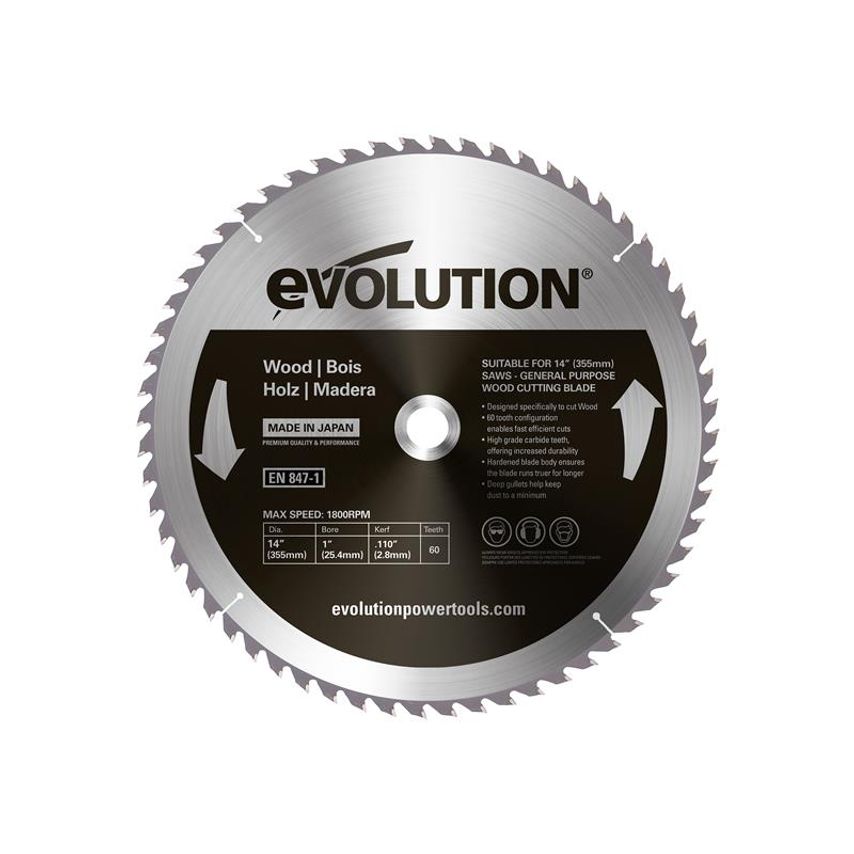 Wood Cutting Circular Saw Blade 355 x 2.8 x 25.4mm x 60T EVLGW355TC60