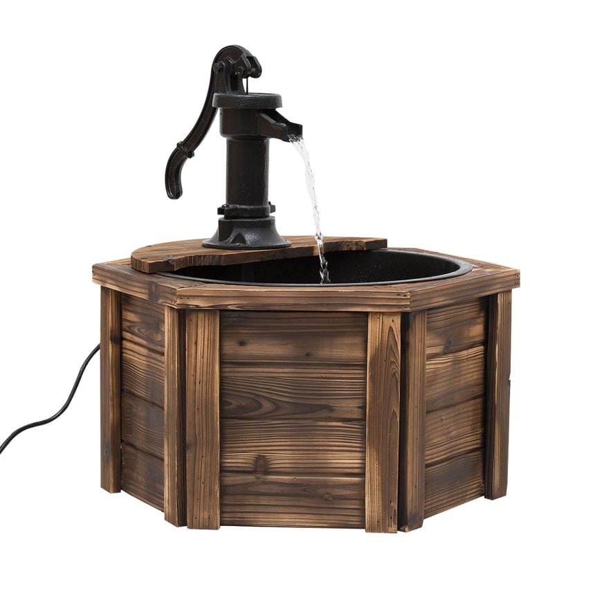 Wooden Electric Water Fountain Garden Ornament W/Hand Pump Vintage Style