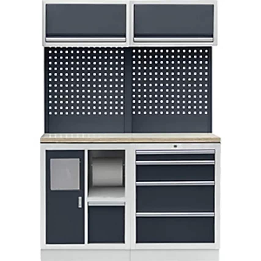 Workshop Cupboard System With Waste And Cleaning Centre, WxD 1360 X 460mm, Light Grey/Charcoal