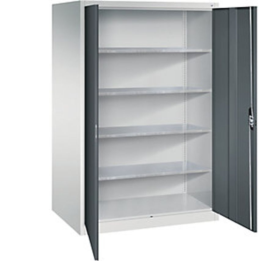 Workshop Double Door Cupboard, HxWxD 1950 X 1200 X 600mm, Light Grey/Charcoal