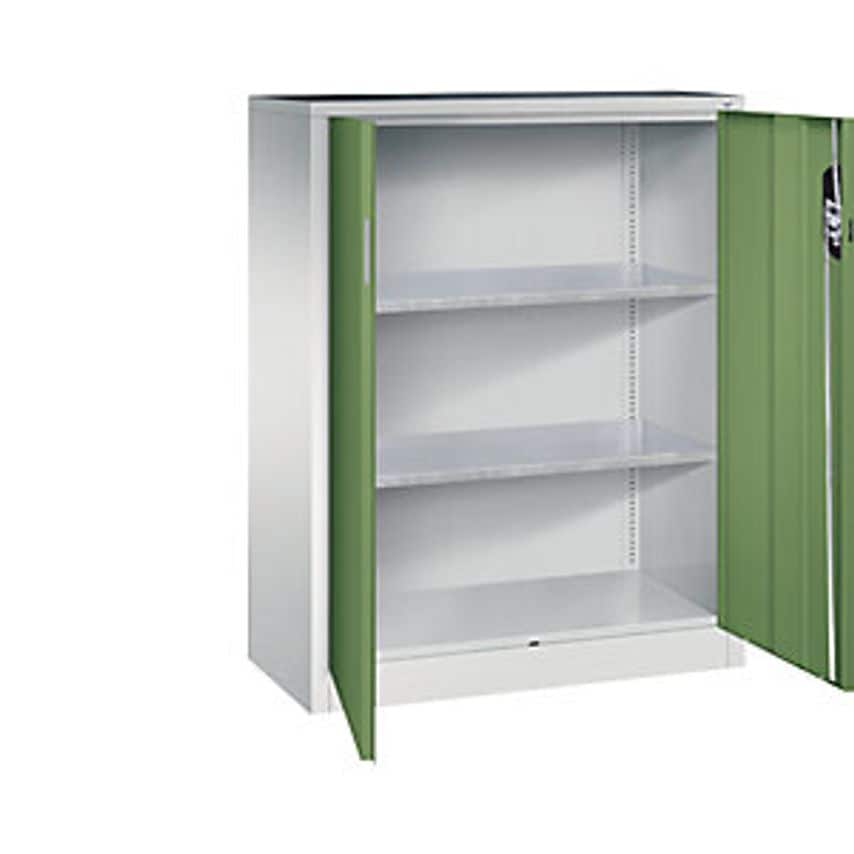 Workshop Side Cupboard With Hinged Doors, HxWxD 1200 X 930 X 400mm, Light Grey/Reseda Green