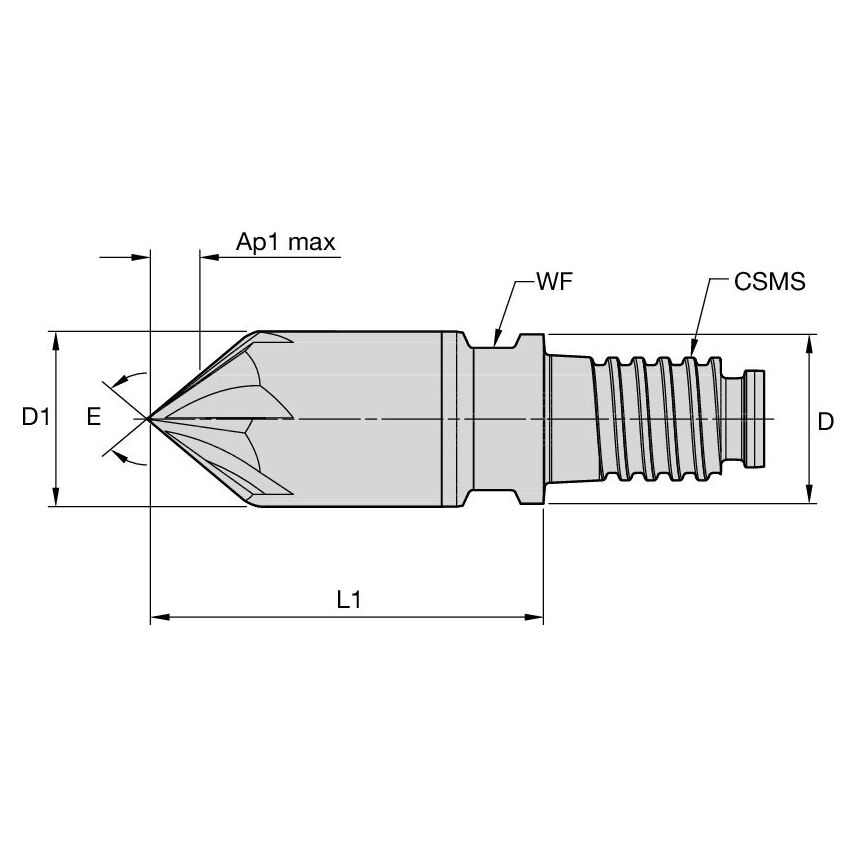 XADA1600X6CH45 End Mill D-l 45 Chamfer 6F 16