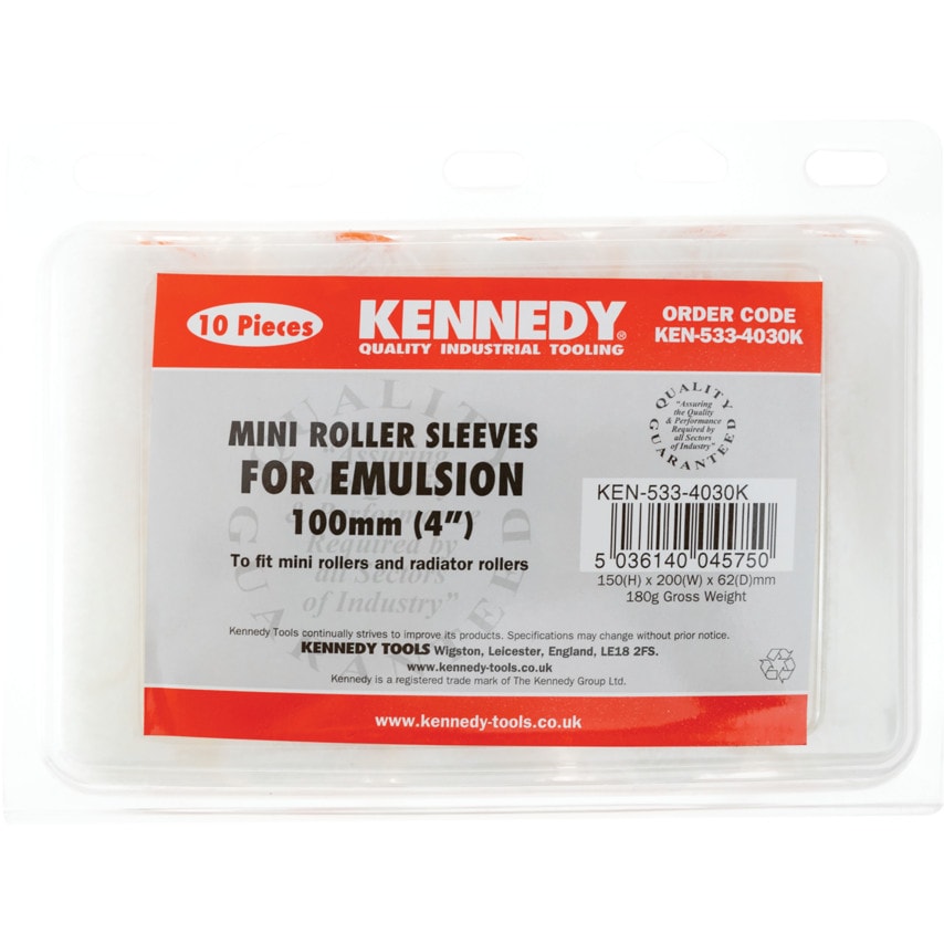 100mm Mini Roller Sleeve Medium Pile for Emulsion Paint, Pack of 10