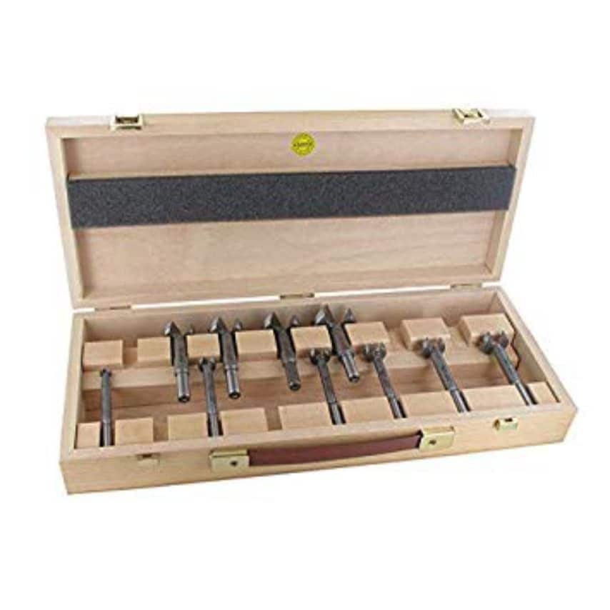 10PCS Cylinder Boring Bit, Set 10, 15, 18, 20, 22, 25, 26, 30, 35, 40mm in Wooden Case, 1633510