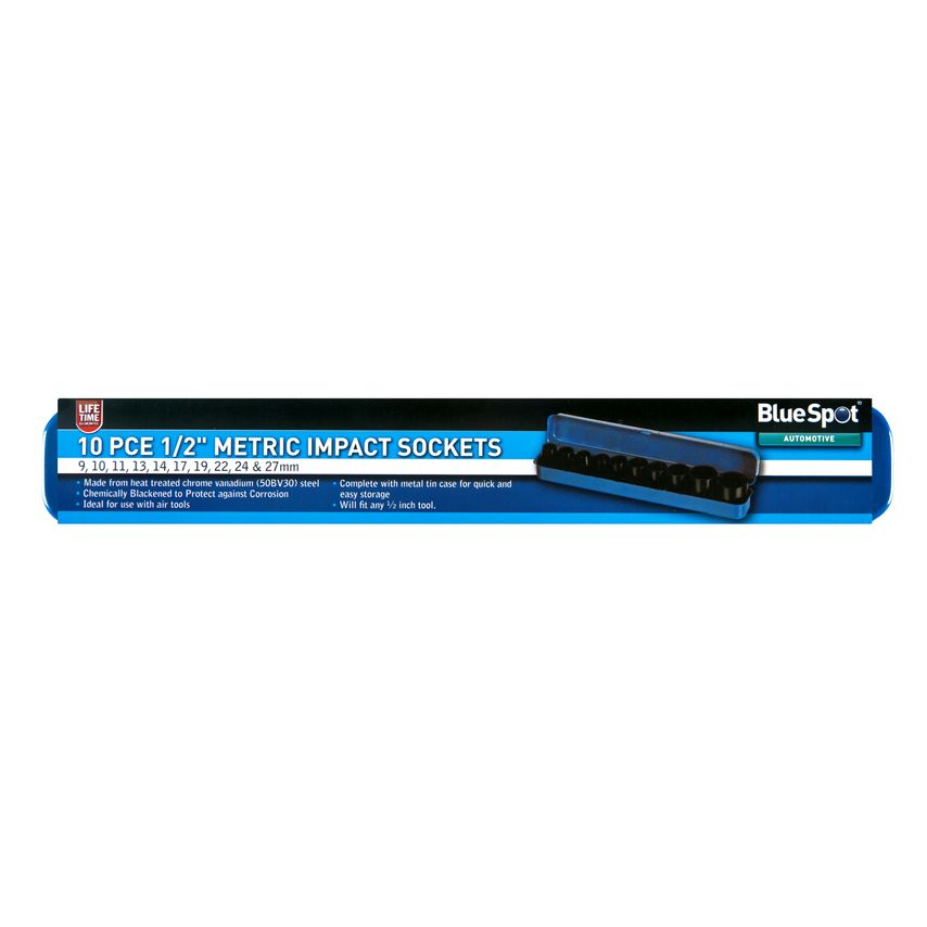 10 Piece 1/2" Metric Impact Sockets (9-27MM)