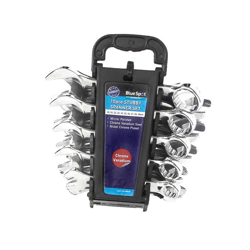 10 Piece Chrome Vanadium Metric Stubby Spanner Set (10-19MM)