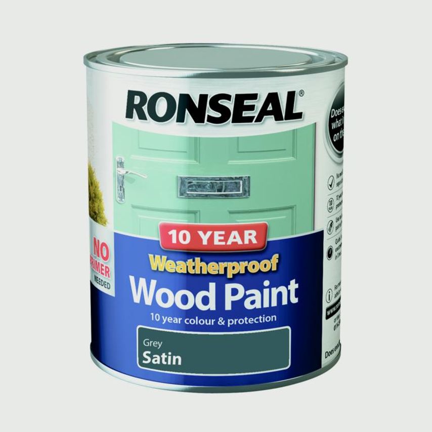 10 Year Weatherproof Satin Wood Paint 750ml Grey