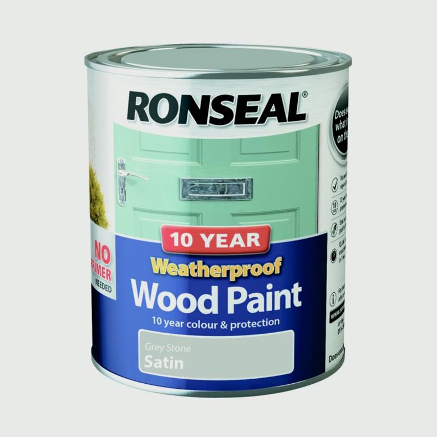 10 Year Weatherproof Satin Wood Paint 750ml Grey Stone