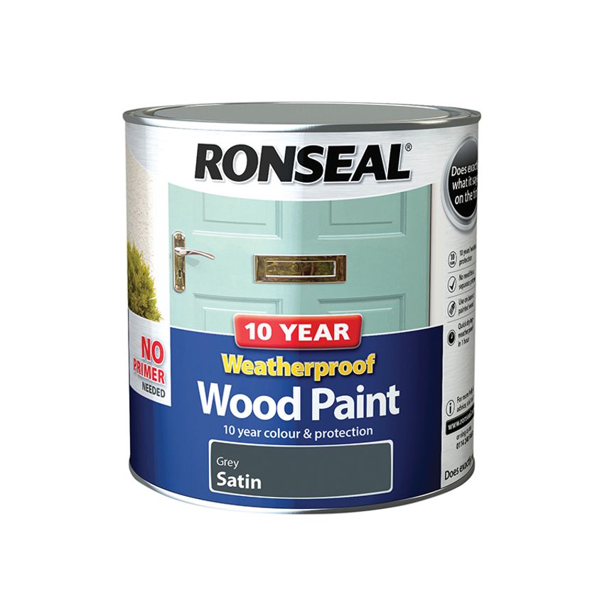 10 Year Weatherproof Wood Paint Grey Satin 2.5 litre RSL38796