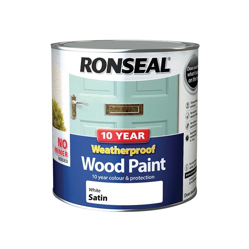 10 Year Weatherproof Wood Paint White Satin 2.5 litre RSL38795