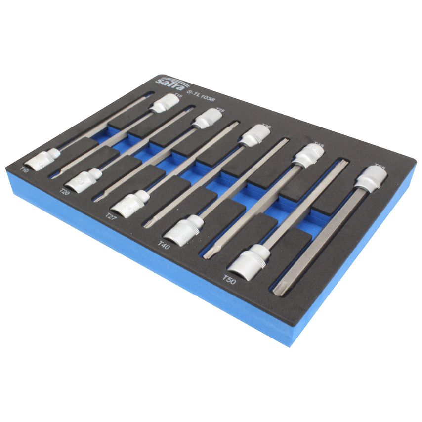 10pc 3/8" Drive Extra Long Star/Torx Socket Bit Set Insert Foam