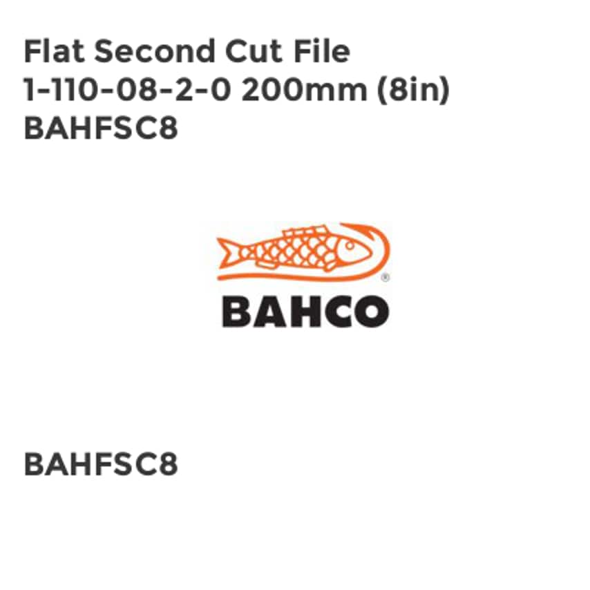 1-110-08-2-0 Flat Second Cut File 200mm (8in) BAHFSC8